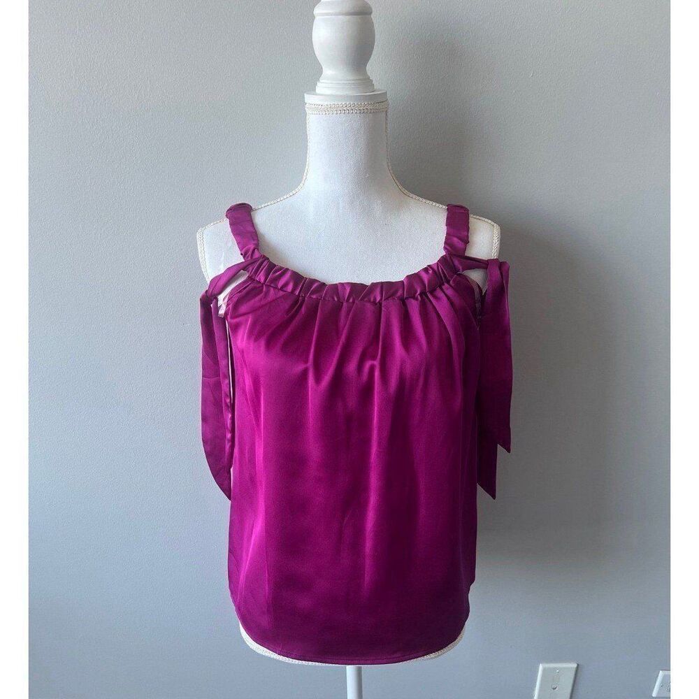 Charlotte Russe Women Purple Satin Cold Shoulder Sleeveless Classic Blouse Top